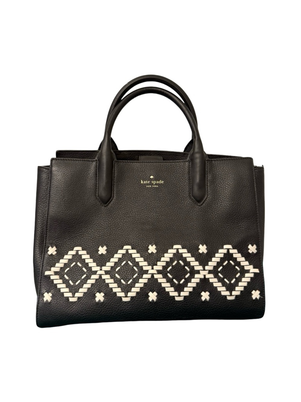 Kate Spade Flynn Street Meriwether Satchel Black Leather Whipstitch Geometric